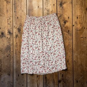 Old Navy Cream Midi Skirt with Red Floral Pattern